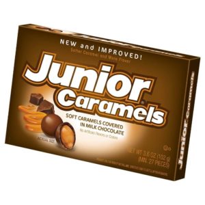 box of junior caramels milk chocolate balls