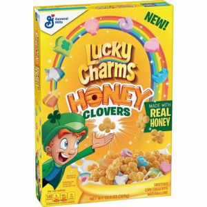 lucky charm honey clovers cereal box