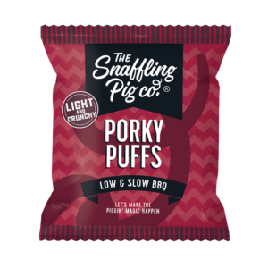 bag of snaffling pig porky puffs low and slow bbq flavour