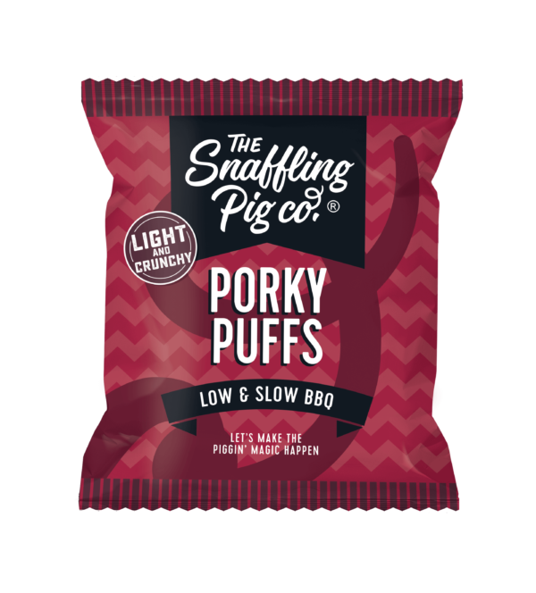 bag of snaffling pig porky puffs low and slow bbq flavour