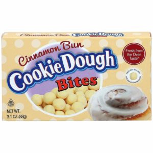 box of cookie dough bites cinnamon bun flavour