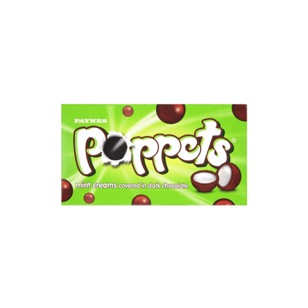 box of poppets toffee chocolate balls mint flavour