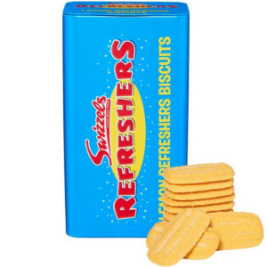 tin of refresher sweets biscuits lemon flavour