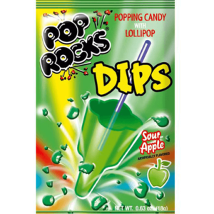 pack of pop rocks dip sour apple popping candy with lollipop