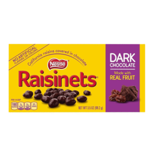 box of dark chocolate raisinets