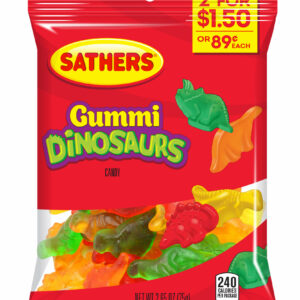 a bag of sathers gummi dinosaurs sweets