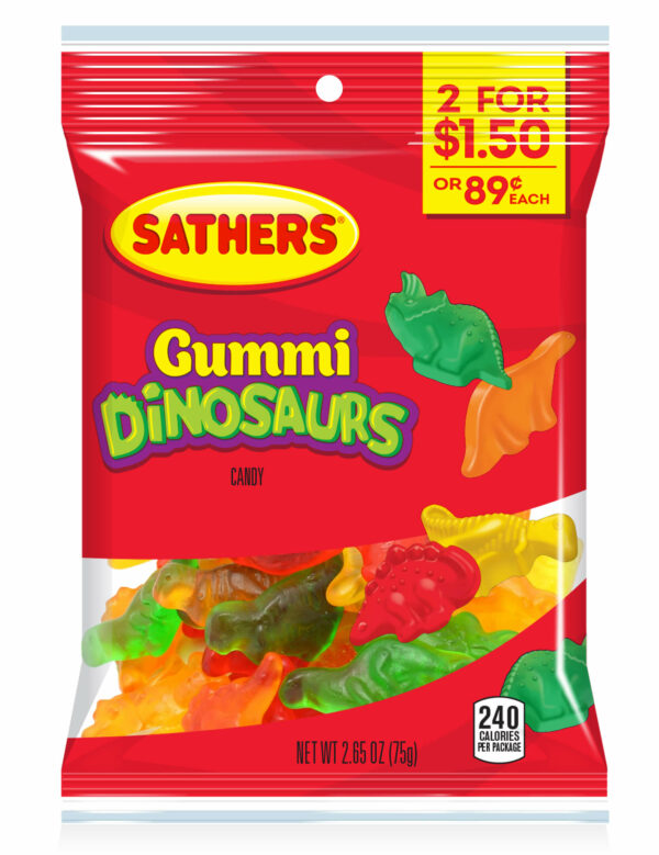 a bag of sathers gummi dinosaurs sweets