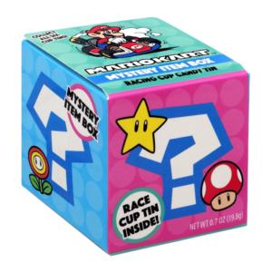 a blind mystery box of nintendo mario kart character tins