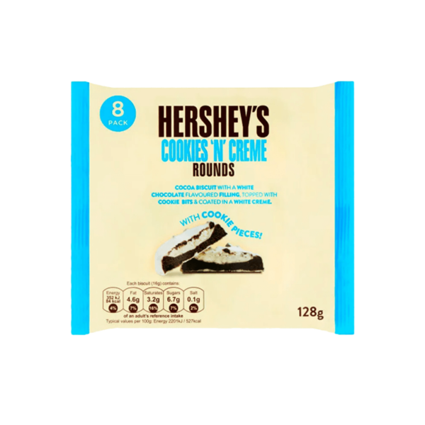 a pack of hersheys cookies n creme rounds biscuits