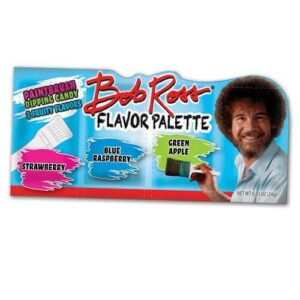 a bob ross paintbrush dipping candy flavour palette