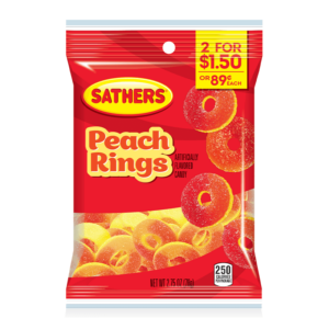 a bag of sathers peach rings sweets