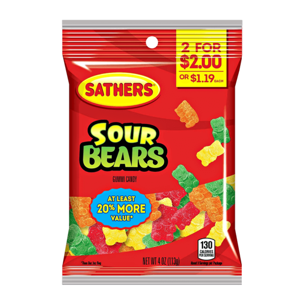 a bag of sathers sour gummi bears sweets